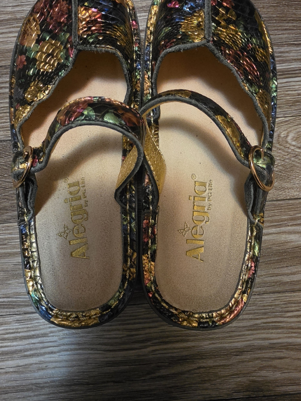 Alegria Multicolor Metallic Snake-Print Clogs - Picture 7 of 9
